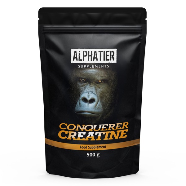 Creatine Monohydrate 500 g Creapure - Creatine Powder - High Dose + Vegan - Mass and Strength - Alpha Conquerer Creatine Monohydrate Powder for Strength Training and Bodybuilding