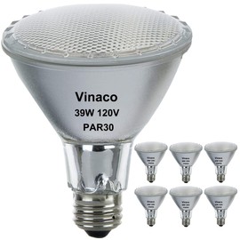 Vinaco PAR30 Long Neck Halogen 39W 120V (PAR30 50W Equivalent), Long Lasting 6 Pack PAR30L Flood Light Bulb, PAR30 Dimmable, High Output 500LM with PAR30 E26 Warm White 2800K Indoor Outdoor PAR30LN