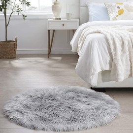 HEQUN imitation sheepskin rug, longhair fur look, imitation wool bedside rug, sofa mat (60 x 60 cm, grey)