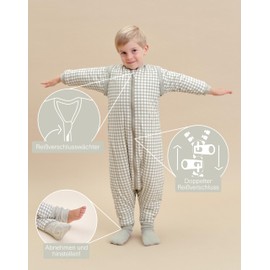 molis&co. Baby Sleeping Bag with Feet, Removable Sleeves and Socks 2.5 TOG Size: 80 cm (2 Years) Ideal for Transitional Period and Winter Mint Tea. 100% Cotton, Oeko-Tex 100 Certified