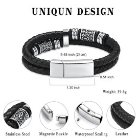 Minicremation Viking Thor's Hammer Urn Bracelet for Ashes for Men Braided Genuine Leather Urn Bracelet for Human Memorial Gift, Stainless Steel, No Gemstone