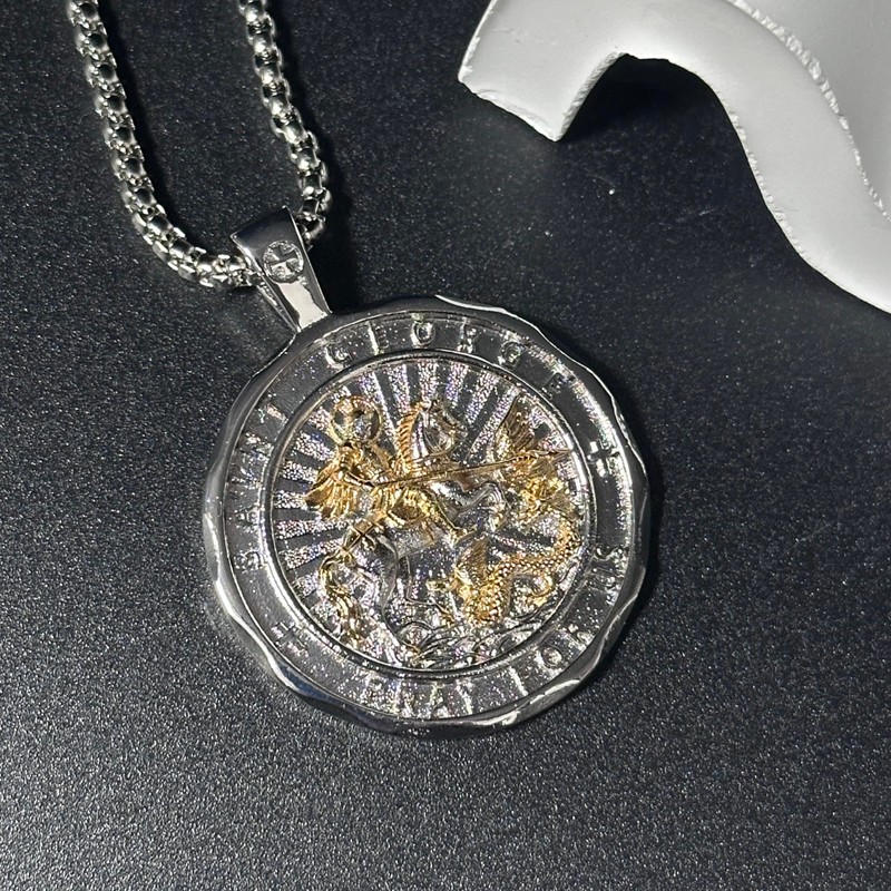 OigvcoTe Silver Gold St George Necklace Catholic Medal