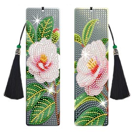 Diamond Painting Bookmarks - Camellia, 2 Pcs Full Drill Crystal Rhinestone Diamond Art Acrylic Bookmark, Gift for Diamond Art Lovers, Beginner