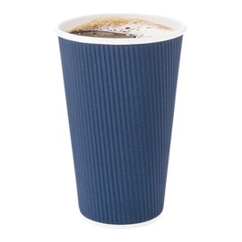 Disposable Paper Hot Cups - 25ct - Hot Beverage Cups, Paper Tea Cup - 4 oz - Midnight Blue - Ripple Wall, No Need for Sleeves - Insulated - Wholesale - Takeout Coffee Cup - Restaurantware