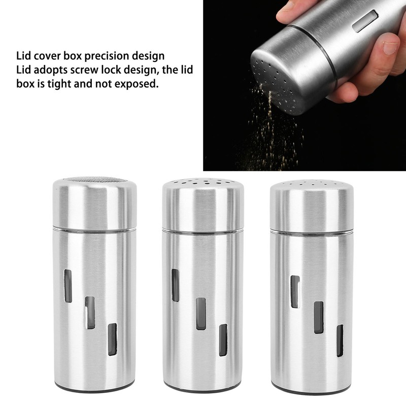 3Pcs Salt and Pepper Shakers Set Stainless Steel 3 Sizes