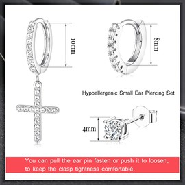 LOLIAS Huggie Hoop Earrings for Women Men 14K Gold Plated Cross CZ Stud Earrings Dangle Earrings Tiny Small Cuff Cartilage Hoop Earrings