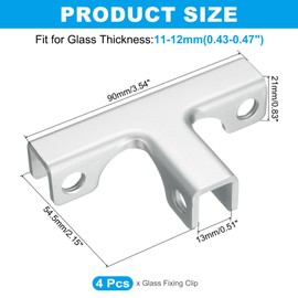 uxcell 4Pcs Glass Fixing Clip, for 11-12mm T-Shaped Glass Combination Fixing Bracket, Aluminum Alloy Reinforced Clip Clamp for Glass Display Cabinet, Fish Tank (Silver Tone)