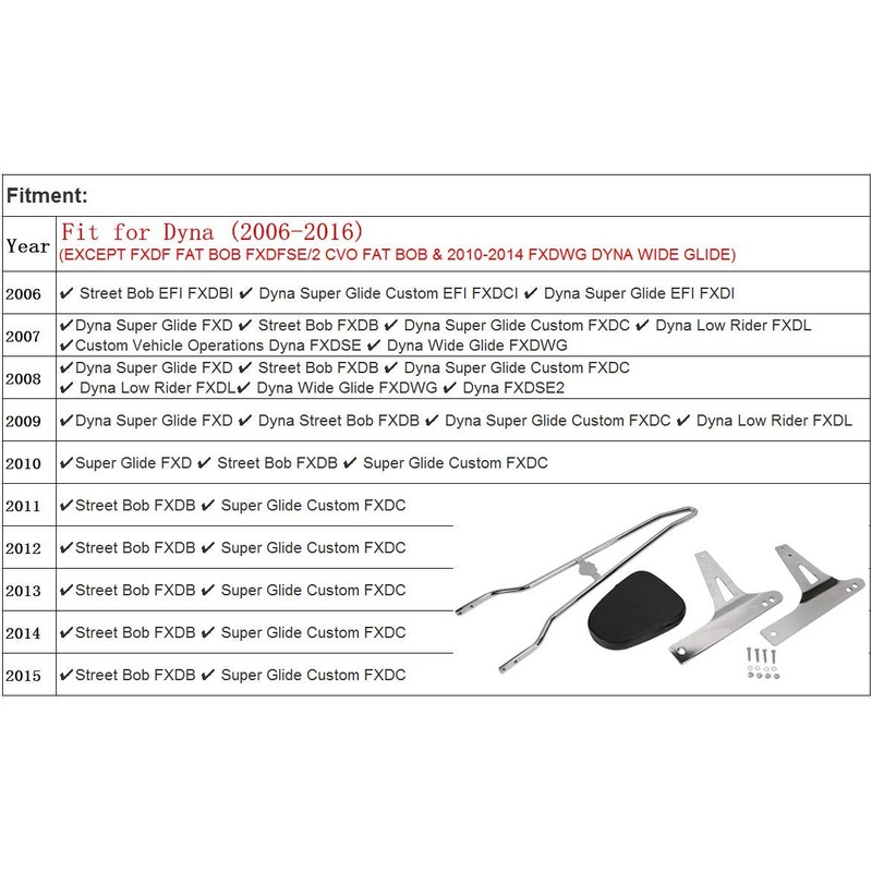 AUFER Detachable Chrome Passenger Backrest Sissy Bar With Backrest Pad