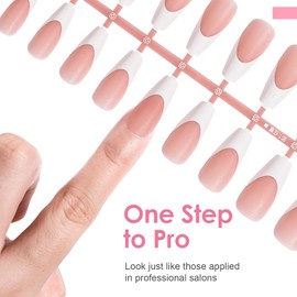 Canvalite French Tip Press on Nails Gel Nail Tips - 300Pcs Pre-Colored Quick and Easy Fake Nails with Designs Coffin Nails Tips Press on Nails Long DIY Nail Extensions, Pink White