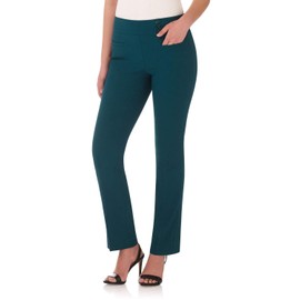 Rekucci Women's Ease Into Comfort Pull-On Straight Pant with Pockets (14 Short, Teal)