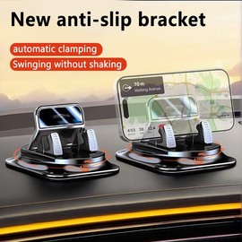 Car phone holder 360 degree rotation, suitable for car navigation in-car dashboard, horizontal and vertical screen adjustment angle, suction cup fixed non-slip mobile phone holder suitable for iPhone and Android:_Silver--360 degree rotation