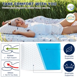 Slybear Ultra Thin Pillows 2-Pack 2.75" Cooling Memory Foam Pillows for Stomach Sleeping, Gel Infused Slim Pillow for All Sleepers,Travel Pillow Bed Pillow with Washable Cover, Standard Size Set of 2