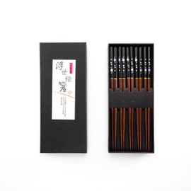 Bamboo Chopsticks Set, 5 Pairs of Stylish Japanese Wooden Chopsticks in Black Box - Perfect Reusable Cooking & Dining Gifts for Anime Fans and Beginners (Black)