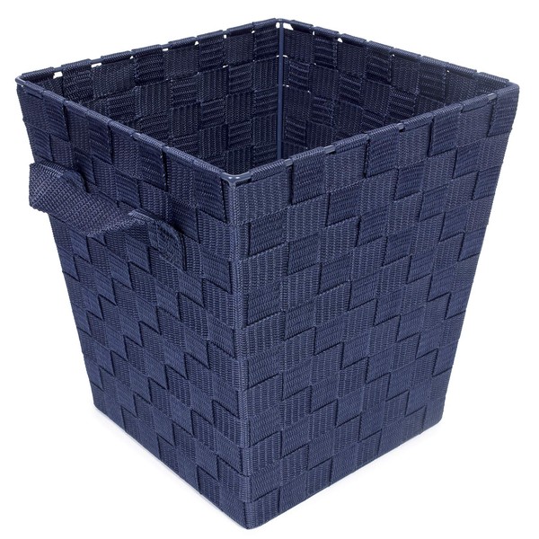 EHC Woven Polypropylene Waste Paper Bin Basket With Hollow Handle - Blue