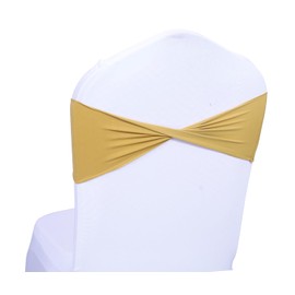 MDS Pack of 25 Spandex Chair Sashes Bows Elastic Stretch Dining Chair Bands Ties Without Slider Buckle Universal fits for Wedding Baby Shower Birthday Party Banquet Event Decoration - Gold