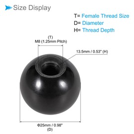 CoCud Duroplast Ball Knobs M8 Female Thread 25 mm Diameter Plastic Metric Hand Screw Handle Black - (Application: for Lathes Machines Lever Handle) Pack of 10