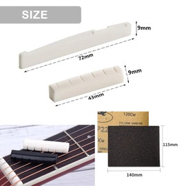 ZWWOGE Set of 2 Guitar Accessories for Western Guitar, Bridge / Saddle in Black & White + Sandpaper Set (320/600/1500 Grit) Complete Replacement Parts for 6-String Guitar Accessories