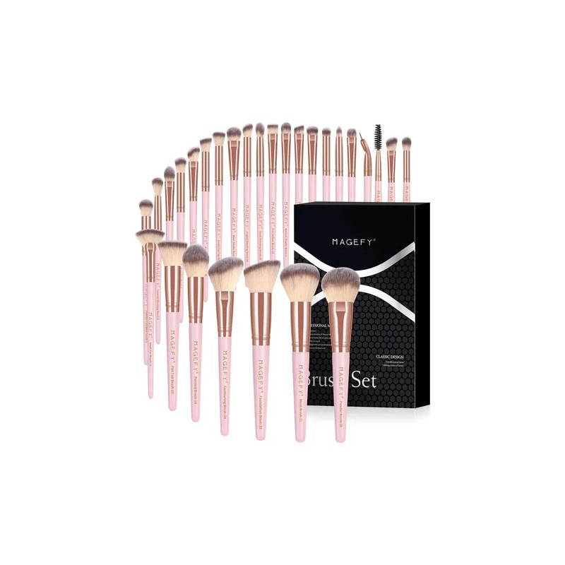 Set 28 Brochas De Maquillaje Profesional Con Estuche Brocha Color