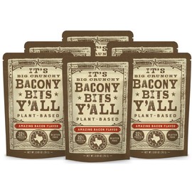 All Y'alls Foods Vegan Bacon Bits - Big and Crunchy - Plant Based, Non-GMO, Gluten Free, High Protein (6-Pack)
