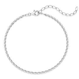 Materia SA-25 Women's Men's Bracelet 925 Silver - S Curb Chain 1.8 mm Thin 18-23 cm Length Adjustable Diamond-Coated, 18 centimetres, Sterling Silver