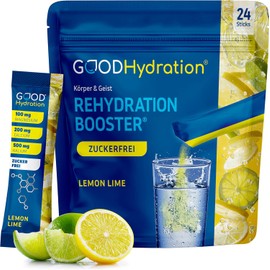 Rehydration Booster I 1,450 mg Electrolytes without Sugar I Sugar-free Electrolype Powder with 6 Vitamins, BCAA & Biotin I for Sports, Work and Party I Lemon I 24 Sticks
