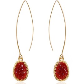 Humble Chic NY Red Threader Earring, Simulated Druzy Dangle Earring for Women, Base Metal for Women