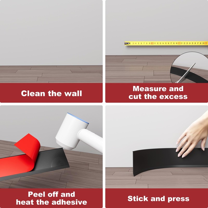 Frantie Flexible Vinyl Baseboard Trim, 4 Inch Peel and Stick
