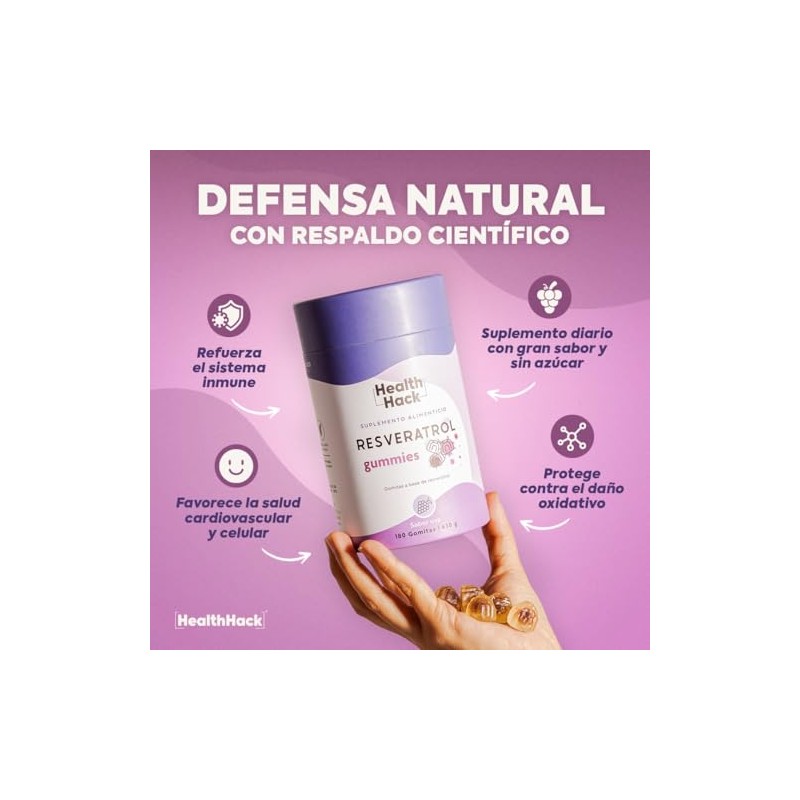 Resveratrol Antioxidante 180 Gomitas para Adulto Sin Azúcar Health Hack