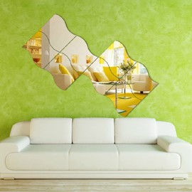 Acrylic Mirror Wall Tiles, 6 Pieces Wave Acrylic Mirror Wall Stickers, Waterproof 3D Acrylic Mirror Wall Sheets Self Adhesive Mirror Tiles for Home Wall Decor