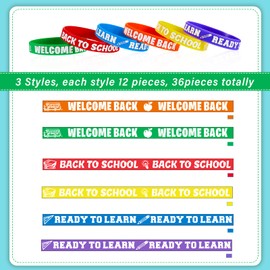 Welcome Back to School Bracelets Silicone Wristbands Rubber First Day of School Favors Rewards School Opens Prize for Students Teens Semester Begins School Party Supplies Decorations (36 Pieces)