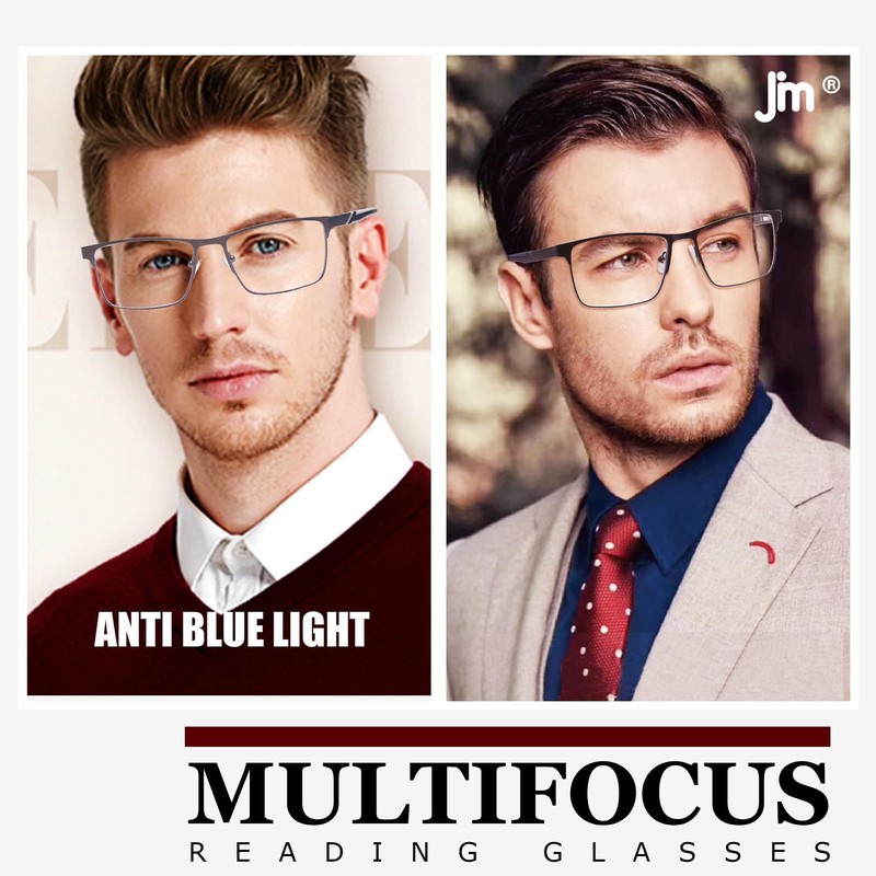 JM Progressive Multifocus Reading Glasses Men, Blue Light Blocking Readers