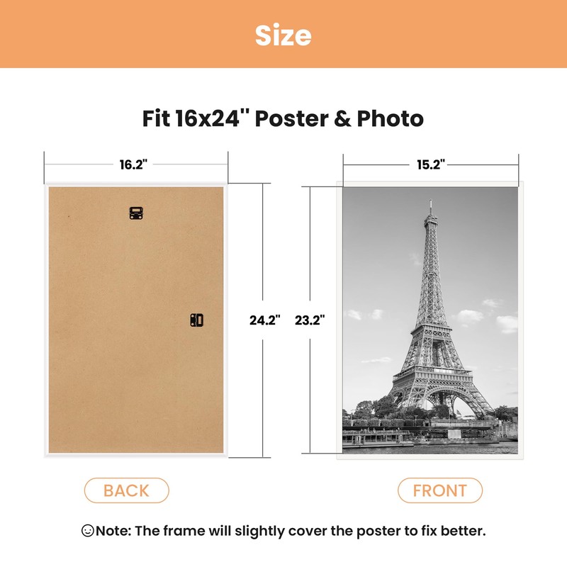 upsimples 16x24 Picture Frame White 3 Pack, Scratch-Proof Poster Frames