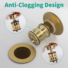 HEROBAI Bathroom Pop up Drain Without Overflow, Anti-Clogging Vessel Sink Drain Strainer, Pop Up Drain with Detachable Basket, Hair Catcher Bathroom Sink Drain Stopper(Brushed Nickel, No Overflow)