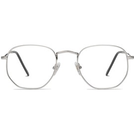 SOJOS Gafas pequeñas de bloqueo de luz azul con montura hexagonal para gafas anti rayos azules, gafas One and Only SJ5036 con marco plateado/lente antiluz azul