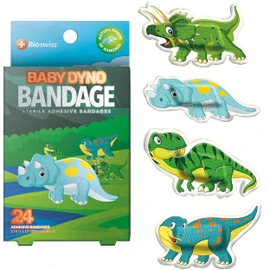 BioSwiss Bandages, Baby Dino Shaped Self Adhesive Bandage Set, Latex Free, Sterile Wound Care, 24 Count