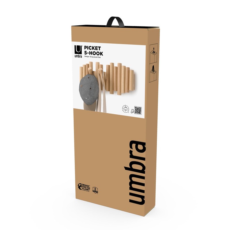 Umbra Umbra Picket 5 Hooks, Wall-Mounted Rail, Doubles as Art,