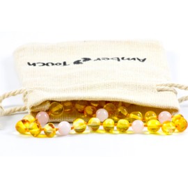 Baltic Amber Necklace - Natural Amber from Baltic Region, Genuine Amber 13 inch. (Pink)