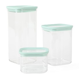 Martha Stewart Langstaff 6 Piece 60 oz, 37 oz, 17 oz Square Stackable Container Set w/Martha Blue Lid