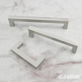 Alzassbg 10 Pack Brushed Satin Nickel Cabinet Pulls 5"(128mm) Hole Centers Kitchen Cabinet Handles Cabinet Hardware Cupboard and Cabinet Handles Square Pulls AL3120SN
