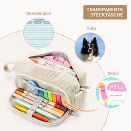 KALIDI Pencil Case Corduroy Fabric Pencil Case Large Capacity Stationery Bag Pencil Bag for Middle School College Office Student Girls Gift, beige, pencil case
