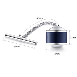 HONEY BEAR Tie Pin Tack with Chain - Stainless Steel for Necktie Accessory Business Wedding Gift (Navy Blue)