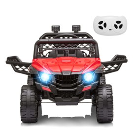 12V Ride On UTV Car for Kids Battery Powered Ride On Car Toy Toddlers Electric Vehicle with Remote Control, 4-Wheel Spring Suspension, LED Lights, Music, Red
