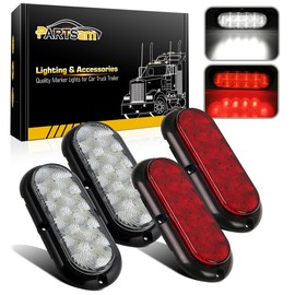 Partsam 4Pcs 6 Inch Oval Led Trailer Tail Lights Kit 10 LED Flange Mount Waterproof 12V Sealed RV Trucks Led Stop Brake Turn Reverse Back Up Trailer Lights Surface Mount (2Red+2White)