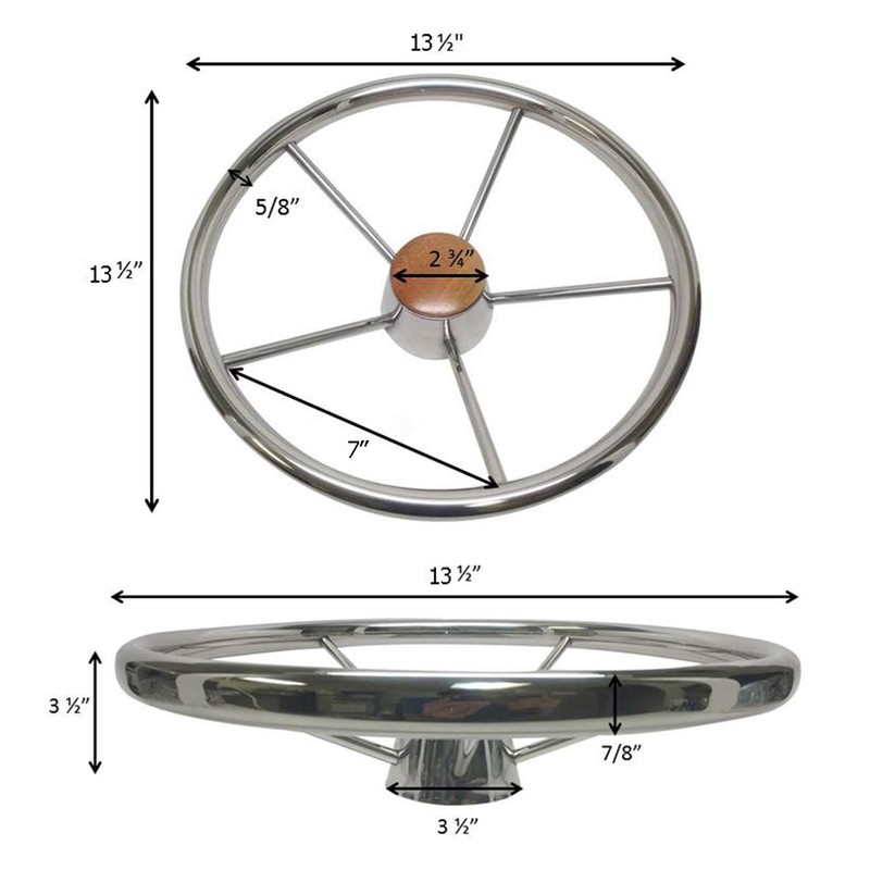 Pactrade Marine 13 1/2" Destroyer SS 304 Steering Wheel 5
