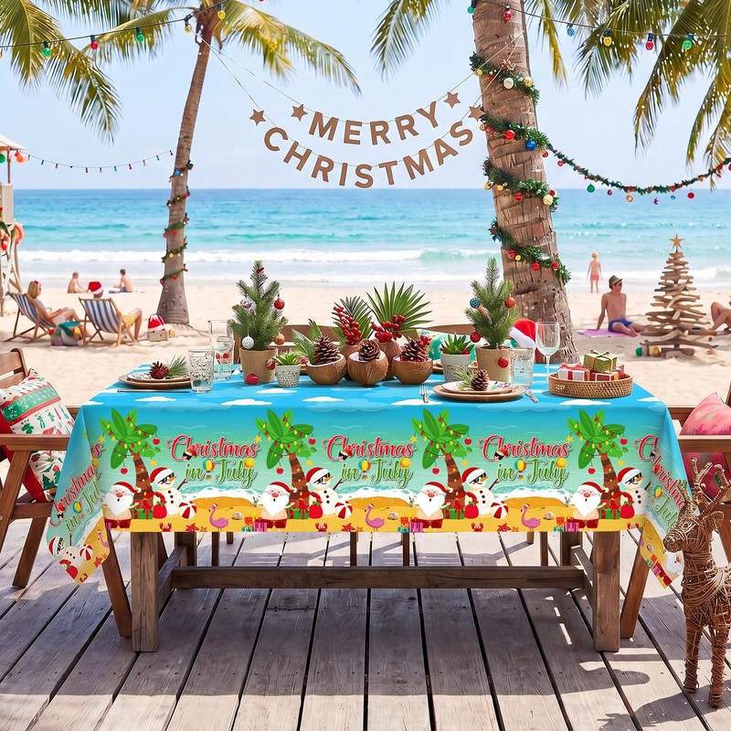 Christmas in July Decorations Tablecloth, 2 Pcs Summer Xmas Table