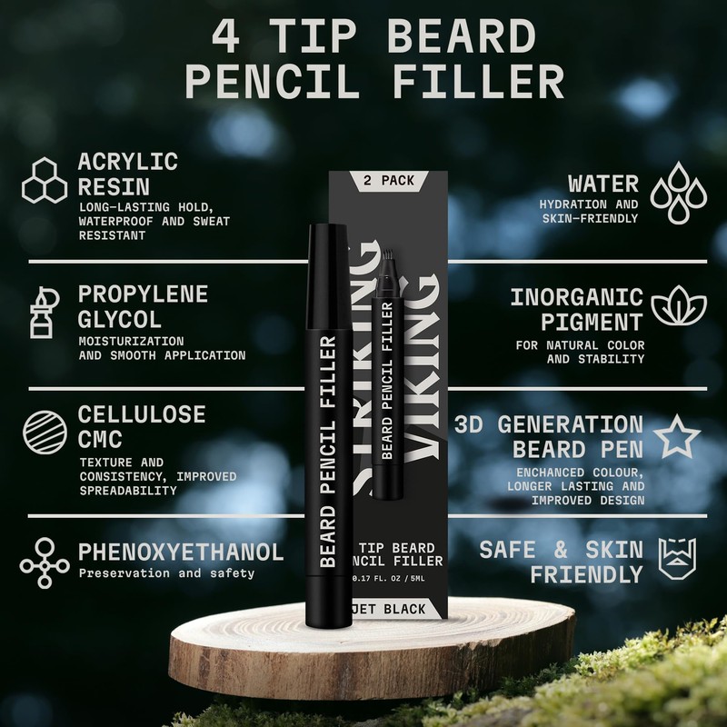 Striking Viking Beard Pen - Jet Black, 2 Pack -
