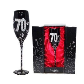 Framan Champagne glass (shampoo) as an original birthday gift with the numbers of the age (70 years, black)