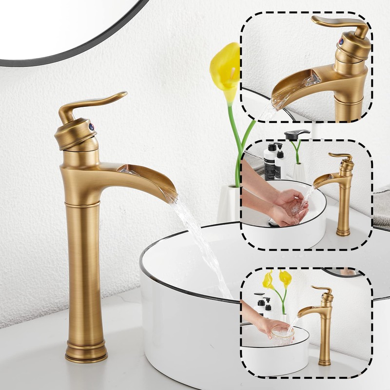 Antique Brass Waterfall Bathroom Faucet GGStudy Single Handle One Hole