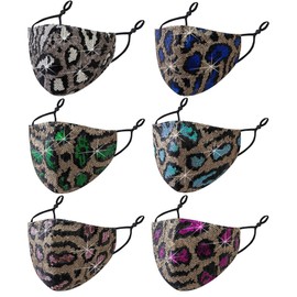 Ciana Sequin Fashionable Face Mask Glitter Bling Mask with Designs Washable Reusable Masks for Women (Animal Print (6-Pack)