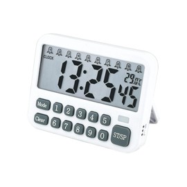 Digital Multifunction Timer with Clock, 10 Preset Alarms, Countup & Countdown, Memory Settings, White